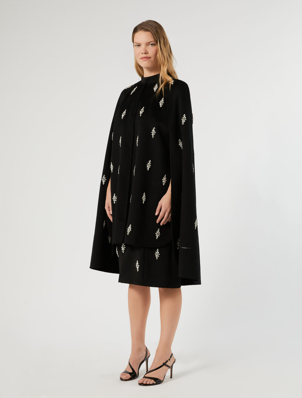 Marina Rinaldi embroidered pure wool broadcloth cape for woman