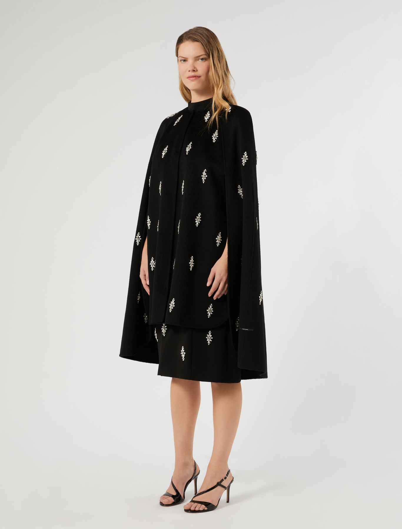 Marina Rinaldi embroidered pure wool broadcloth cape for woman