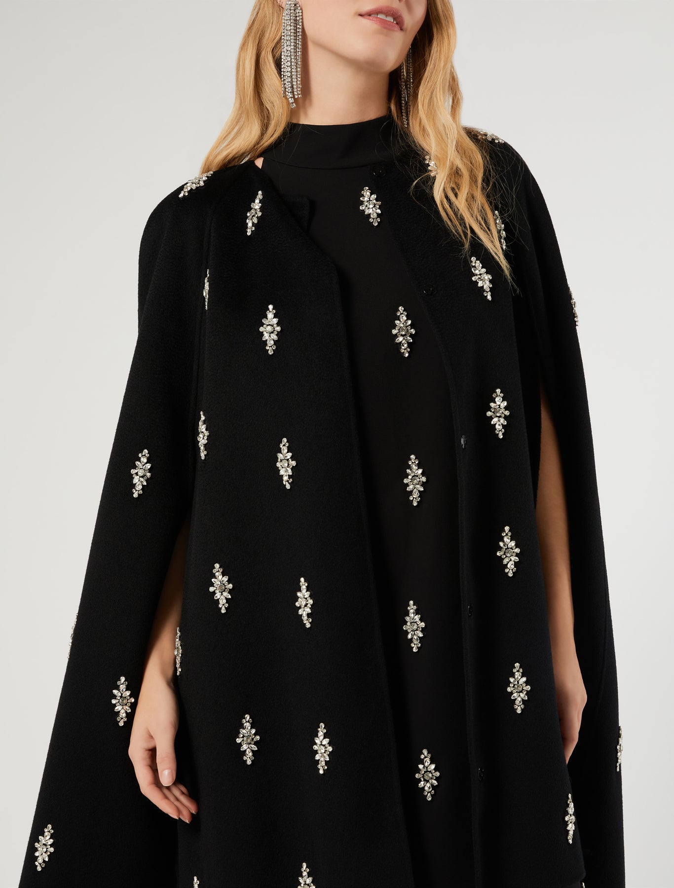 Marina Rinaldi embroidered pure wool broadcloth cape for woman