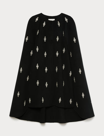 Marina Rinaldi embroidered pure wool broadcloth cape for woman