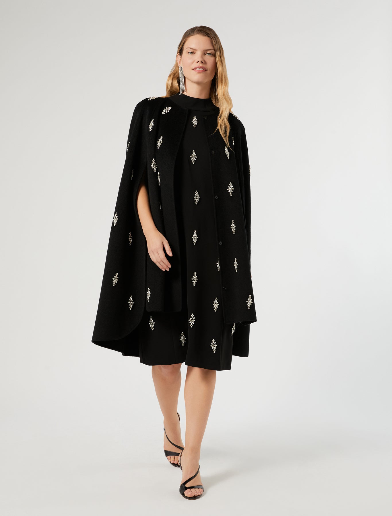 Marina Rinaldi embroidered pure wool broadcloth cape for woman