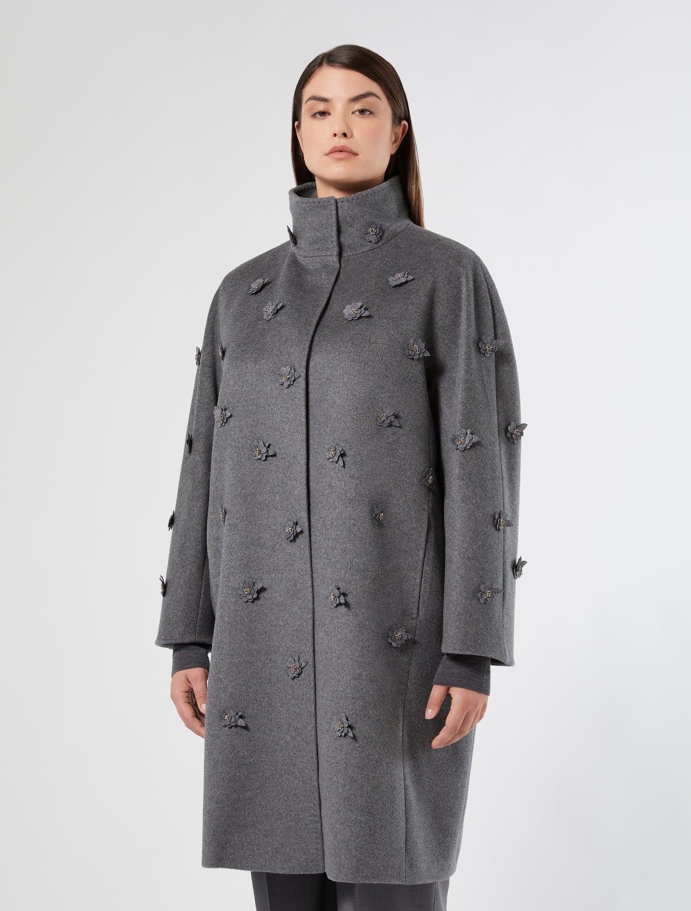 Embroidered wool double-sided fabric coat