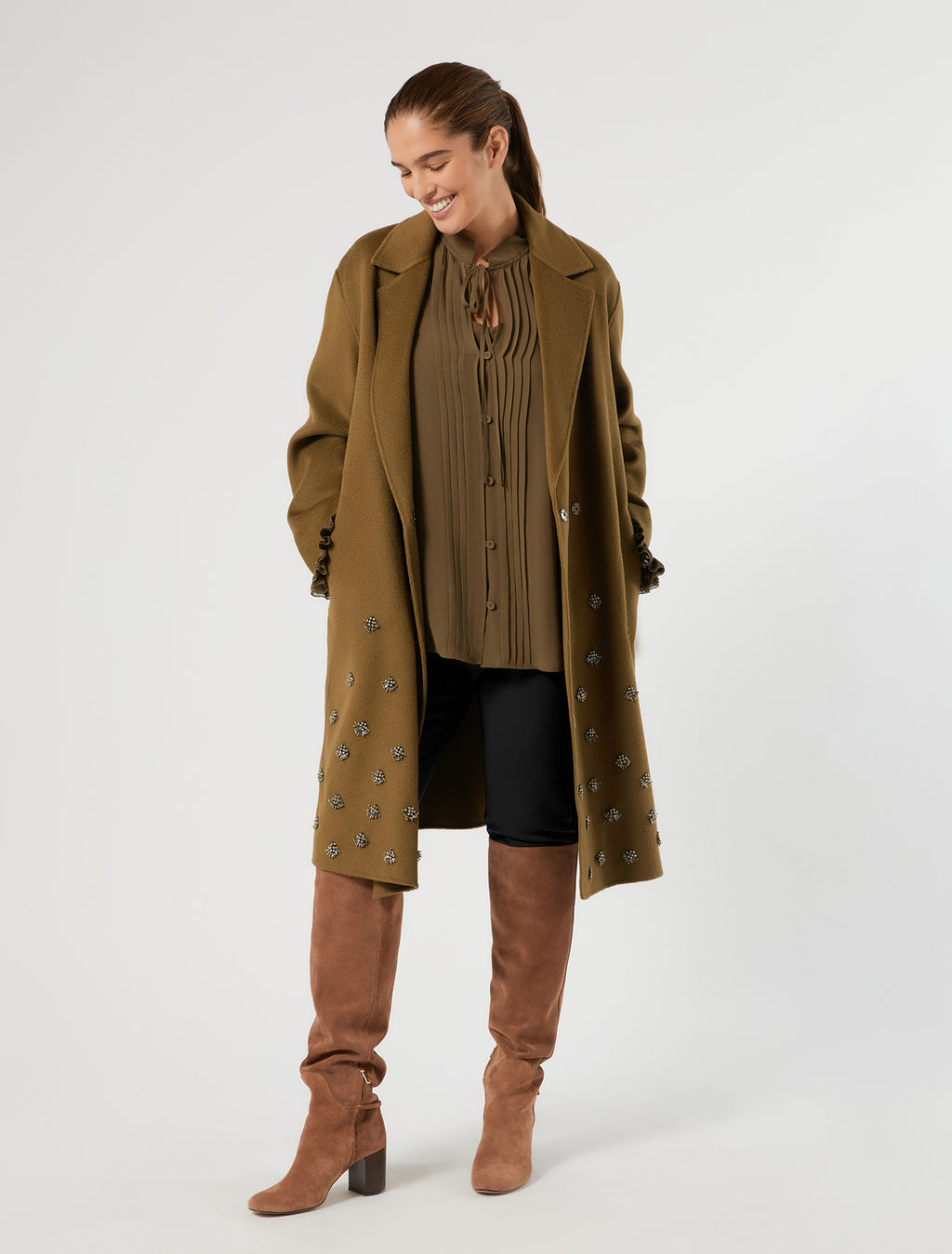 Marina Rinaldi embroidered double wool coat for woman