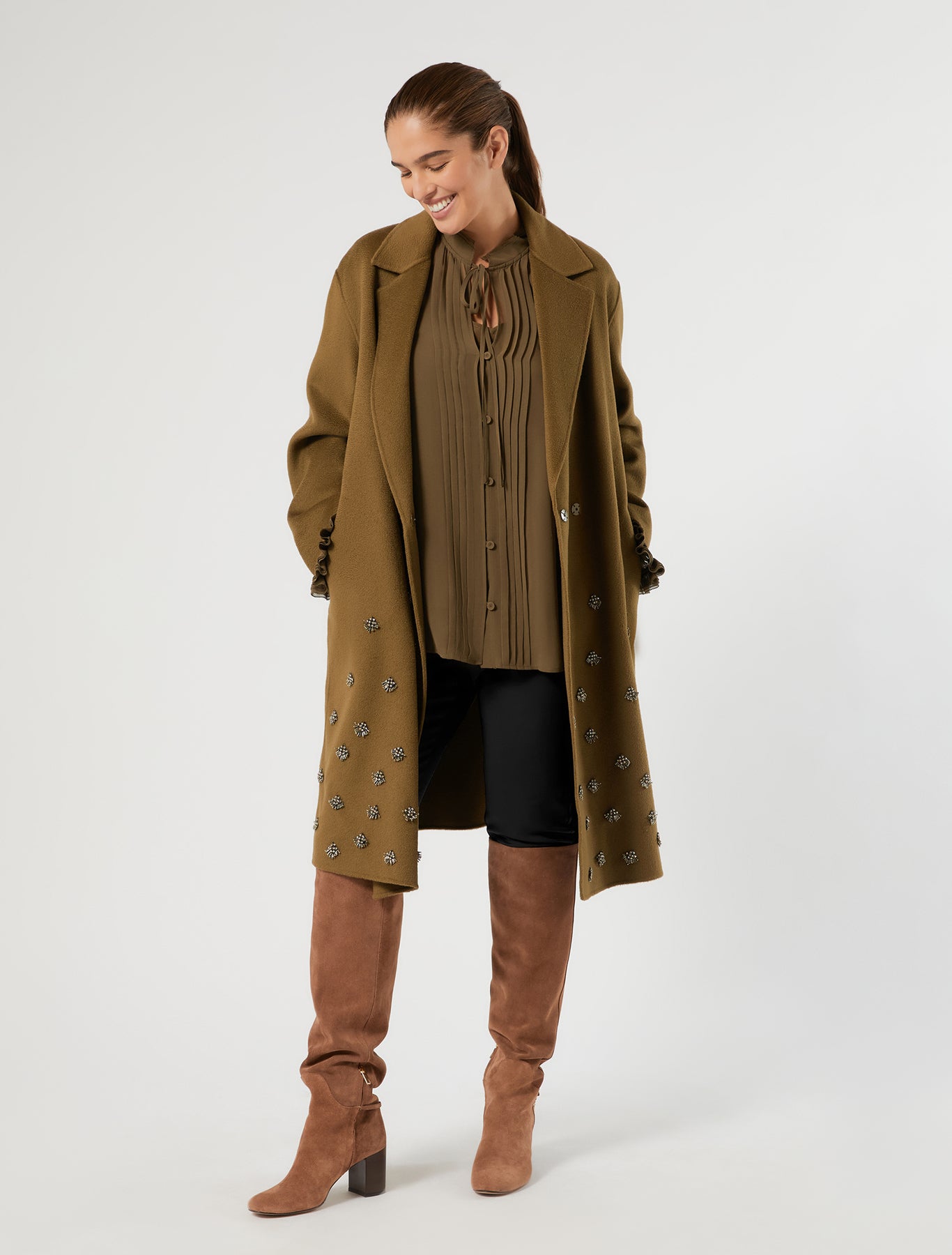 Marina Rinaldi embroidered double wool coat for woman