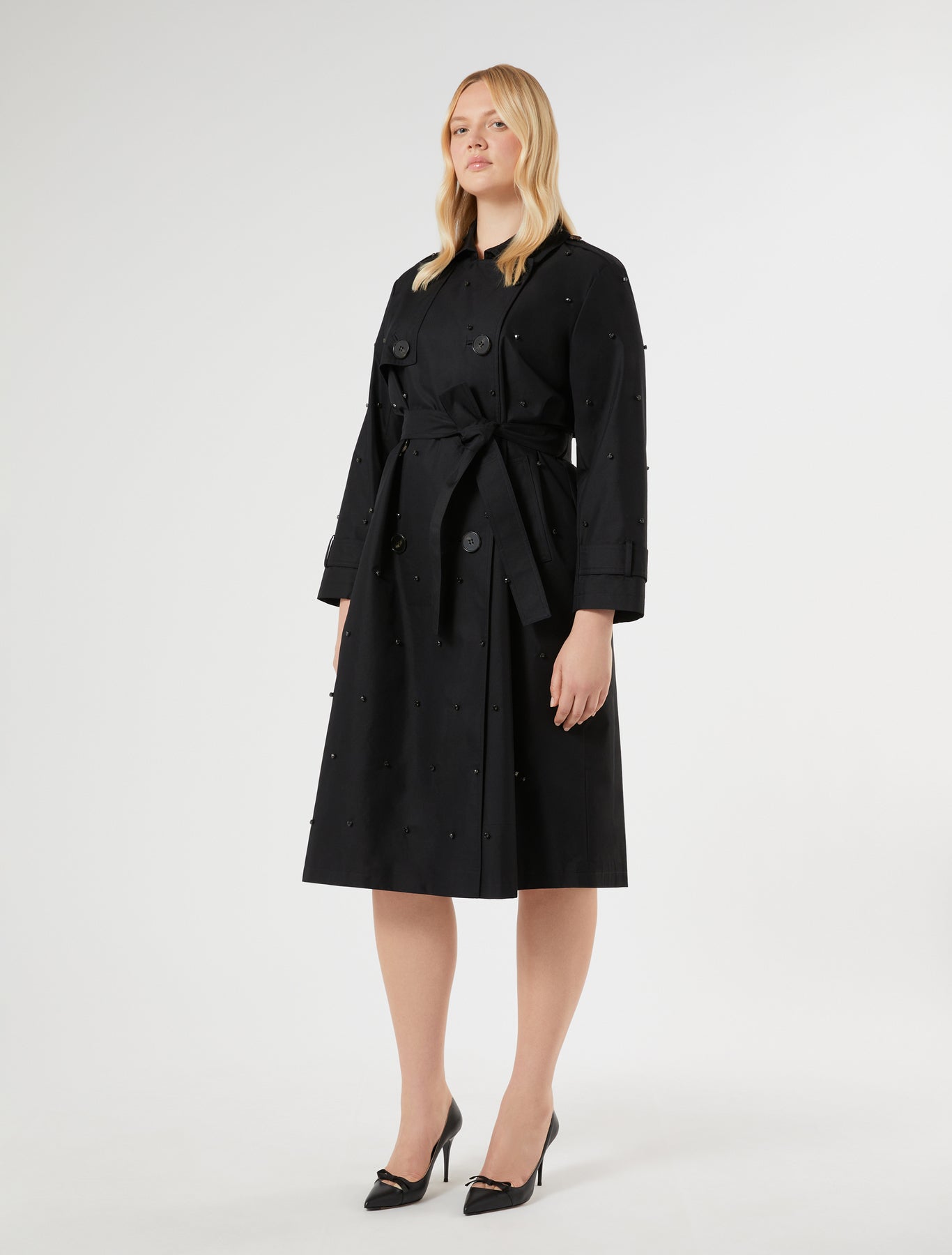 Embroidered twill trench coat