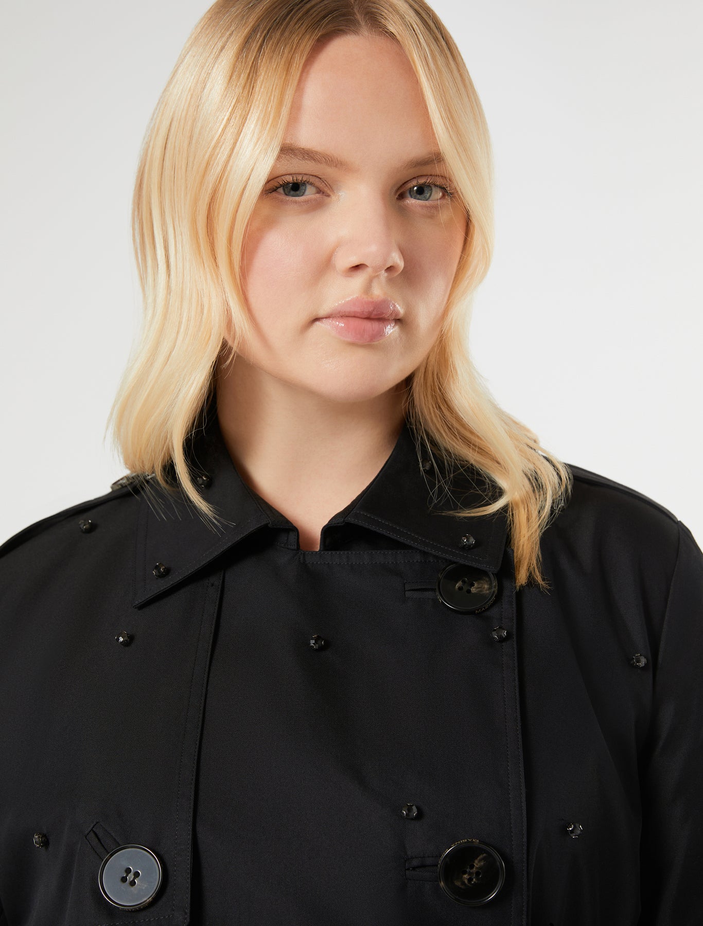 Embroidered twill trench coat