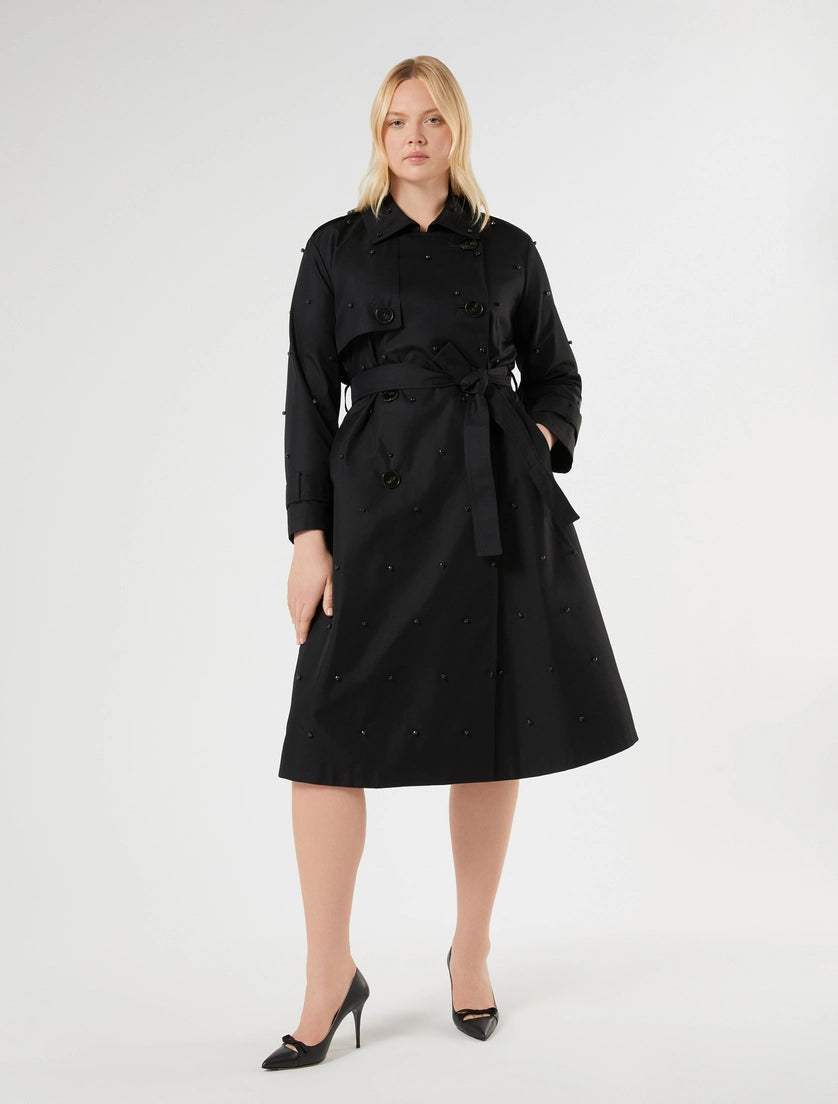 Embroidered twill trench coat