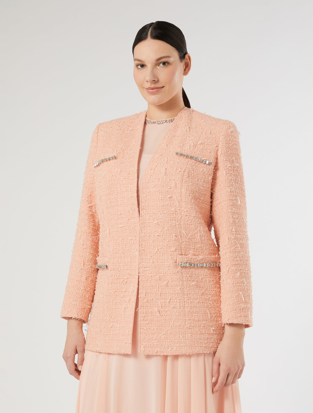 marina rinaldi plain weave fabric jacket with embroidered detail for woman
