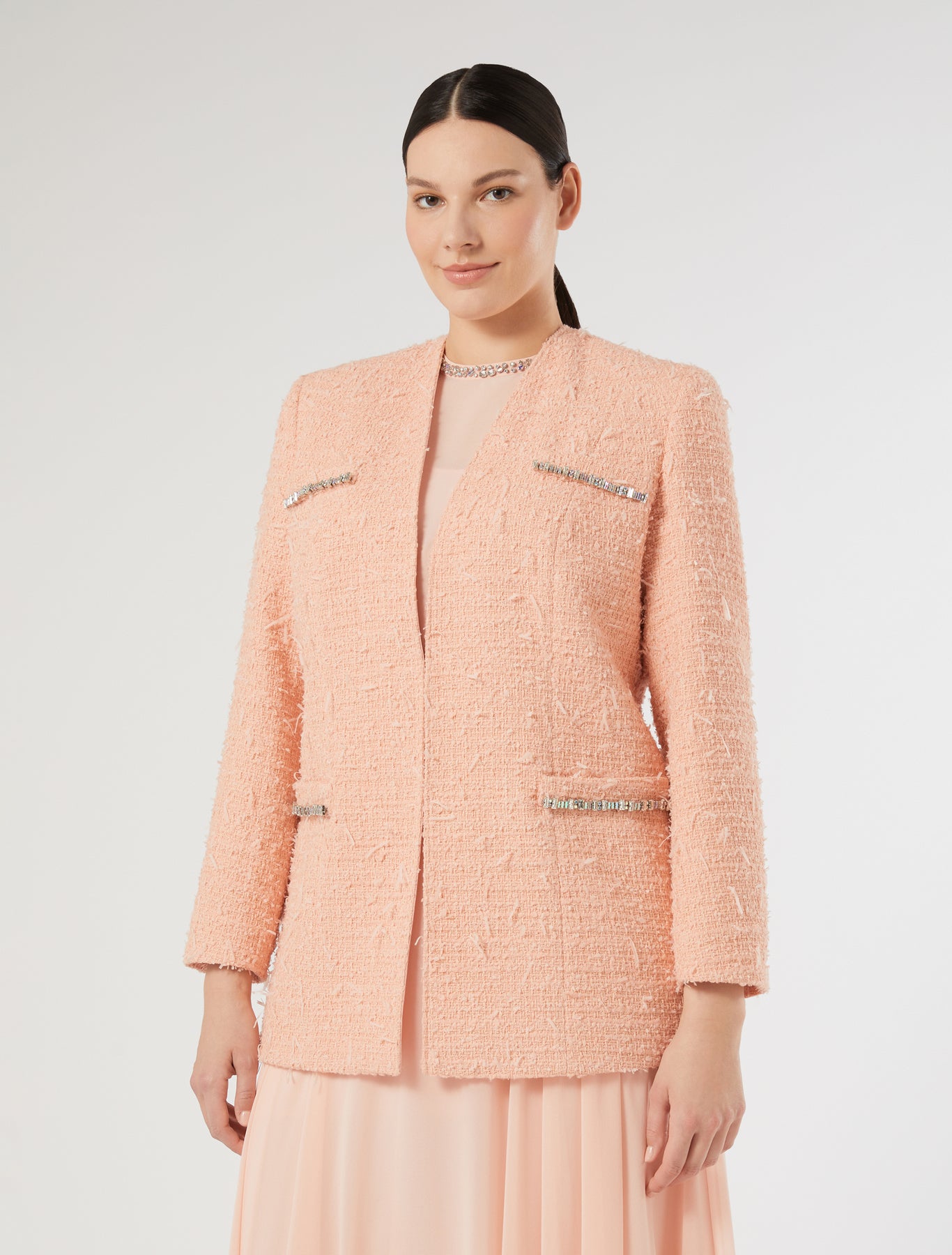 marina rinaldi plain weave fabric jacket with embroidered detail for woman