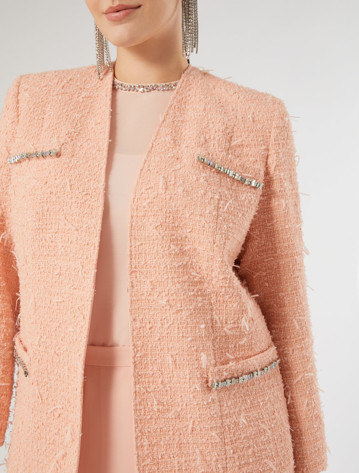 marina rinaldi plain weave fabric jacket with embroidered detail for woman