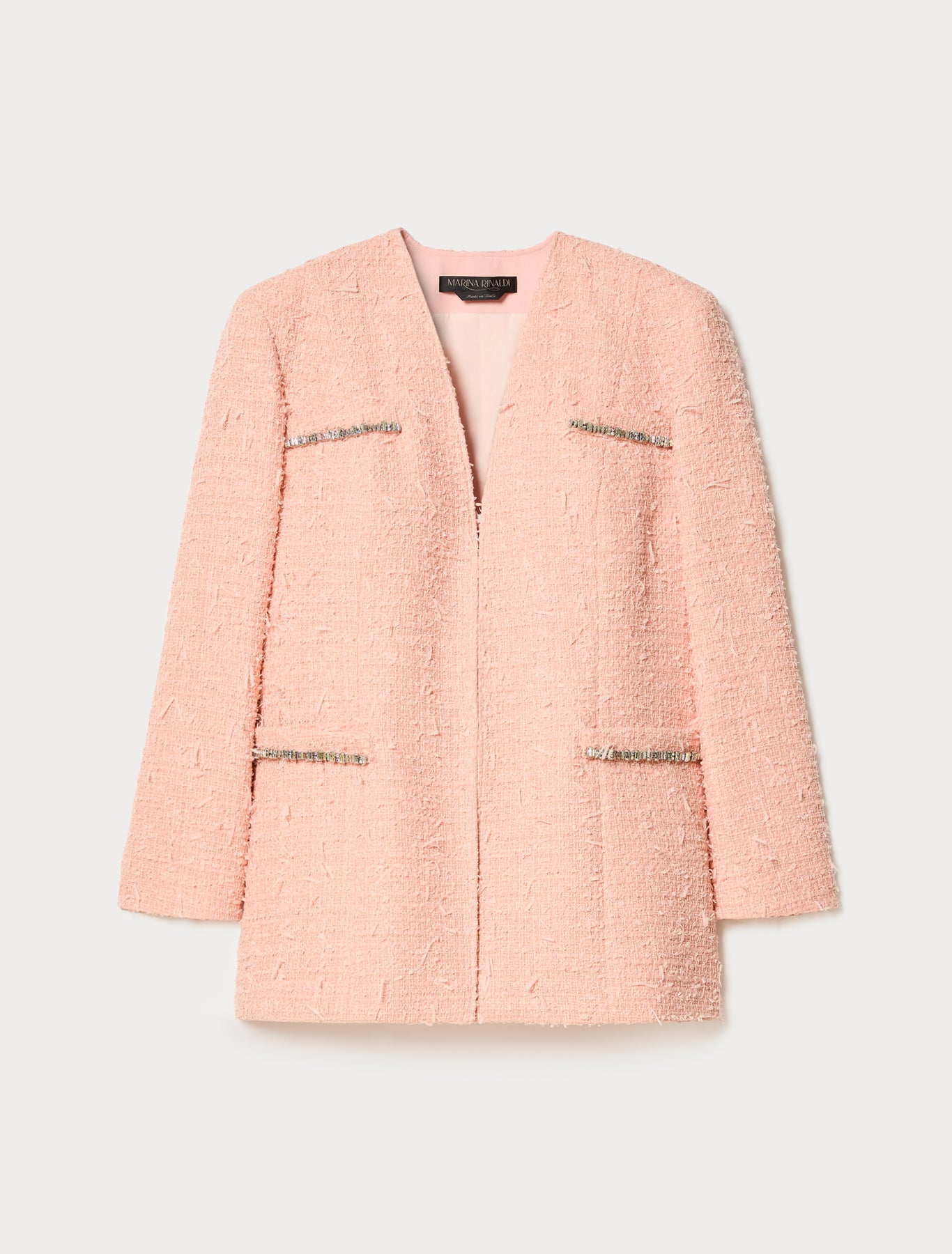 marina rinaldi plain weave fabric jacket with embroidered detail for woman