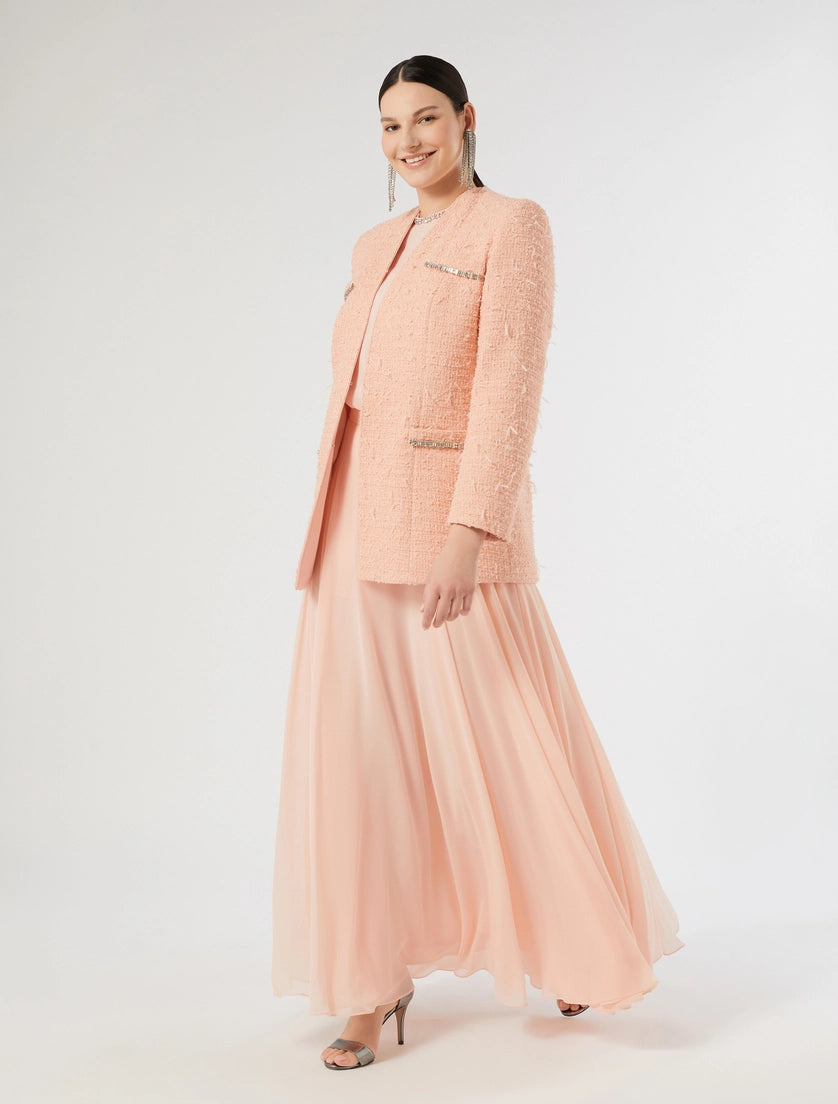 marina rinaldi plain weave fabric jacket with embroidered detail for woman