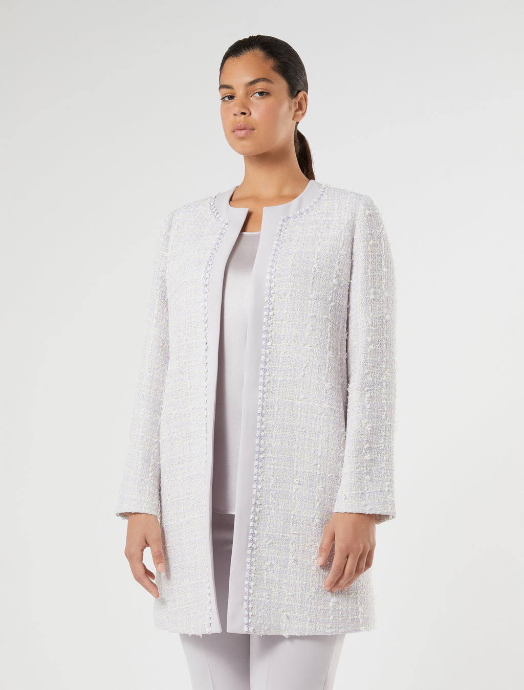 Yarn-dyed duster coat with embroidery