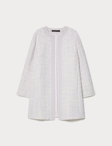 Yarn-dyed duster coat with embroidery