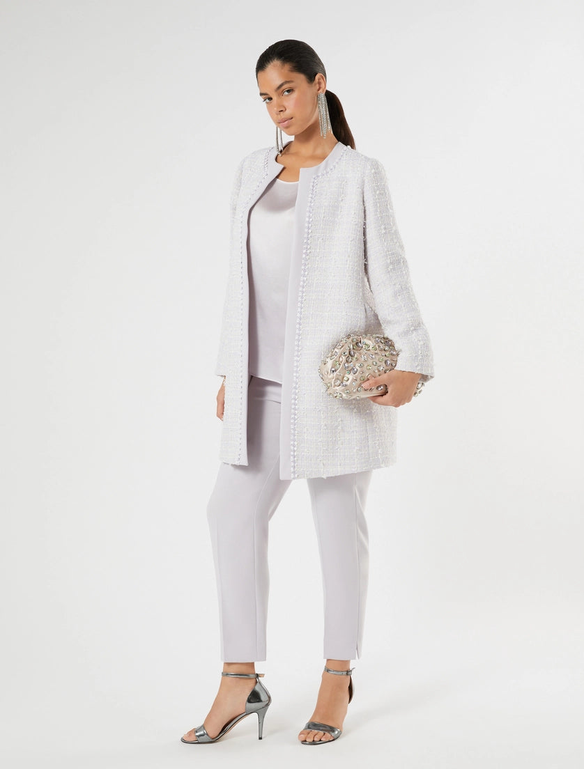 Yarn-dyed duster coat with embroidery