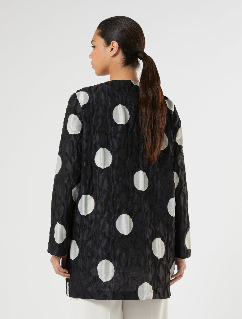 marina rinaldi polka dot jacquard duster coat for woman