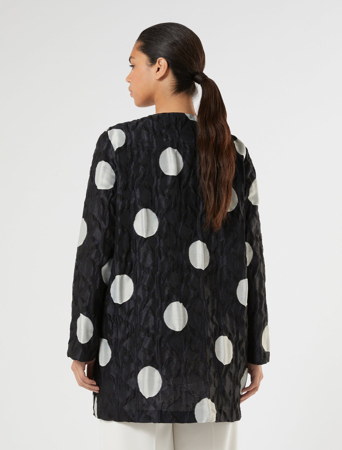 marina rinaldi polka dot jacquard duster coat for woman