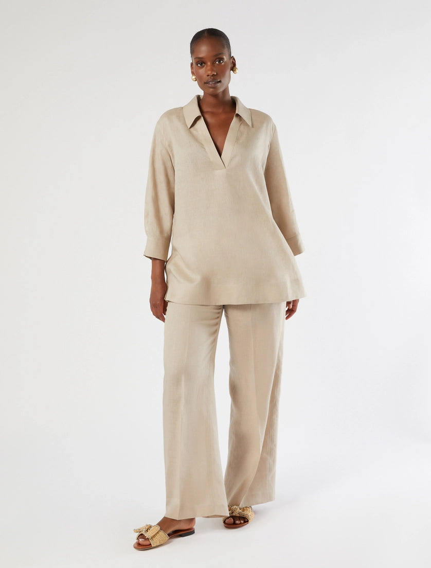 marina rinaldi linen canvas trousers for woman
