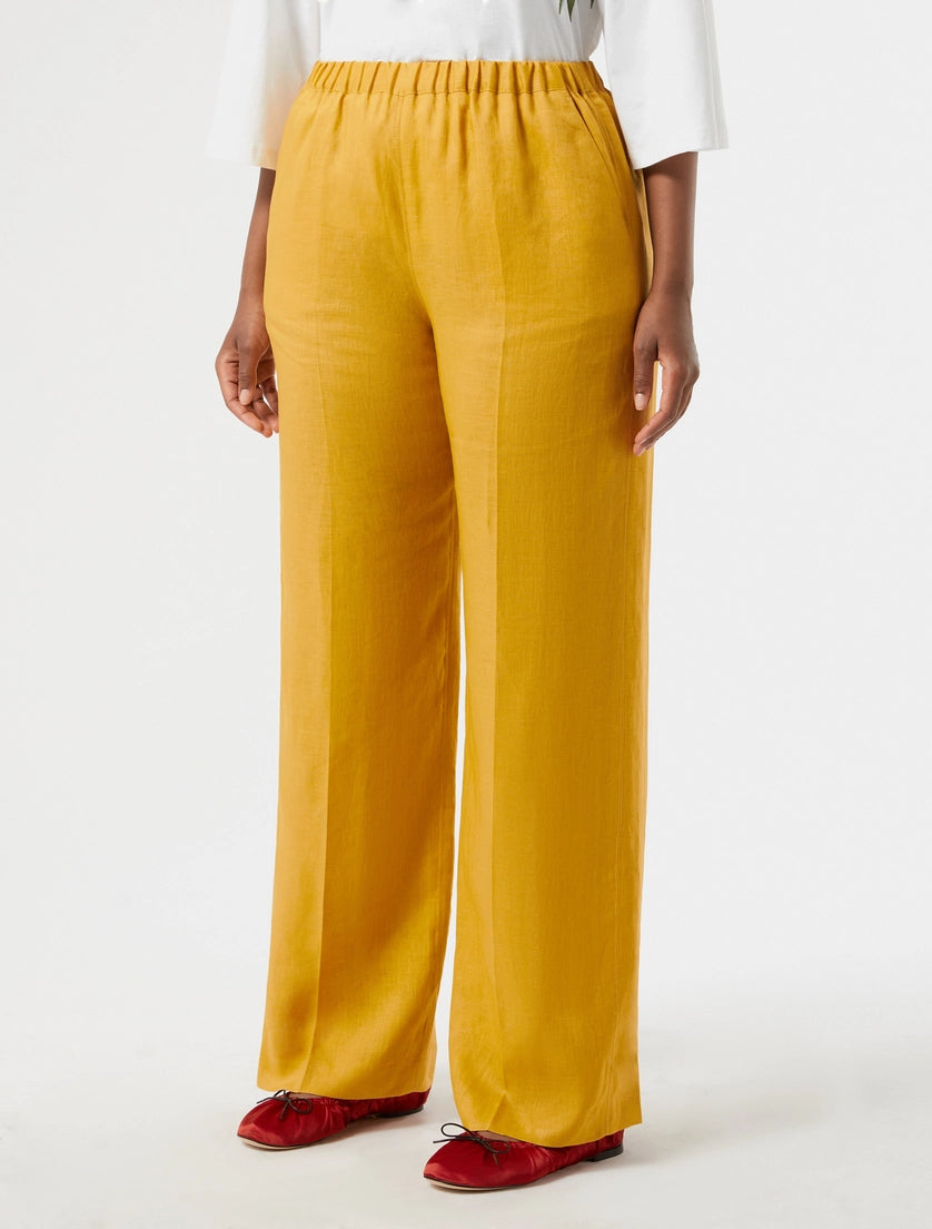 marina rinaldi linen canvas trousers for woman