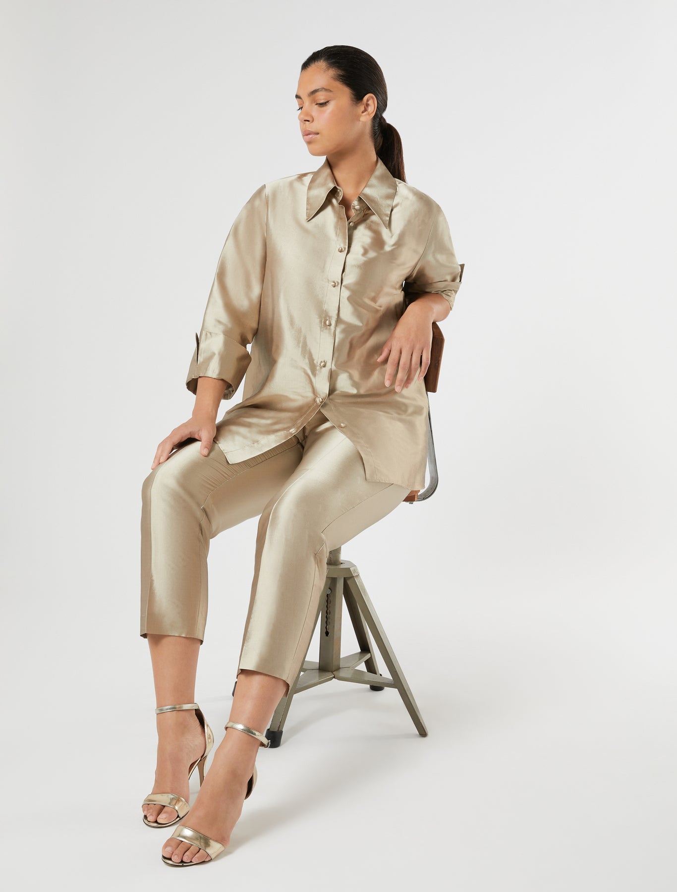 marina rinaldi silk shantung trousers for woman