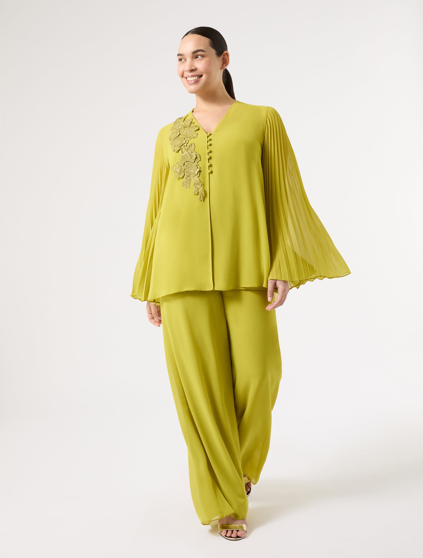 marina rinaldi loose trousers in georgette for woman