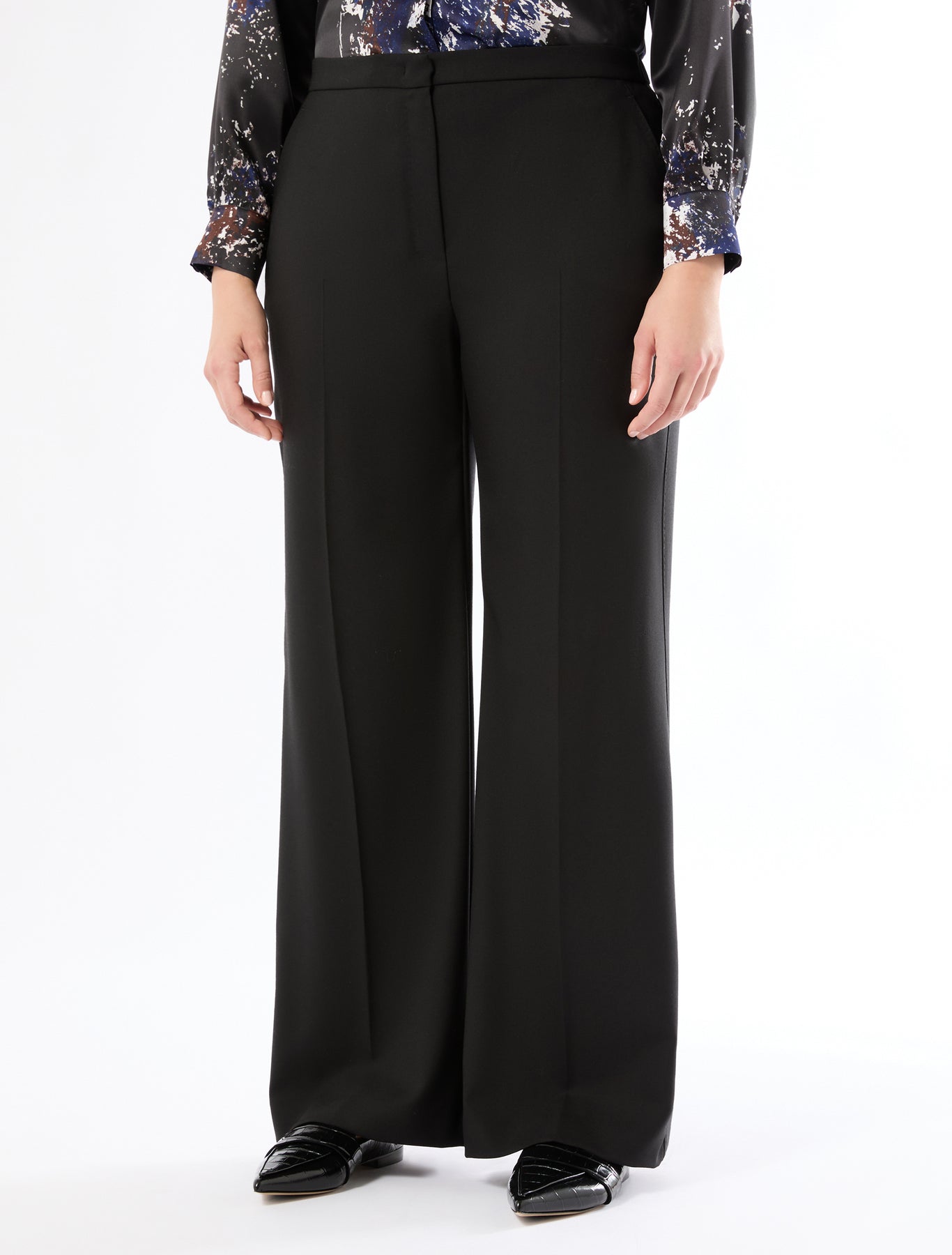 Wide-fit pure woollen cloth trousers