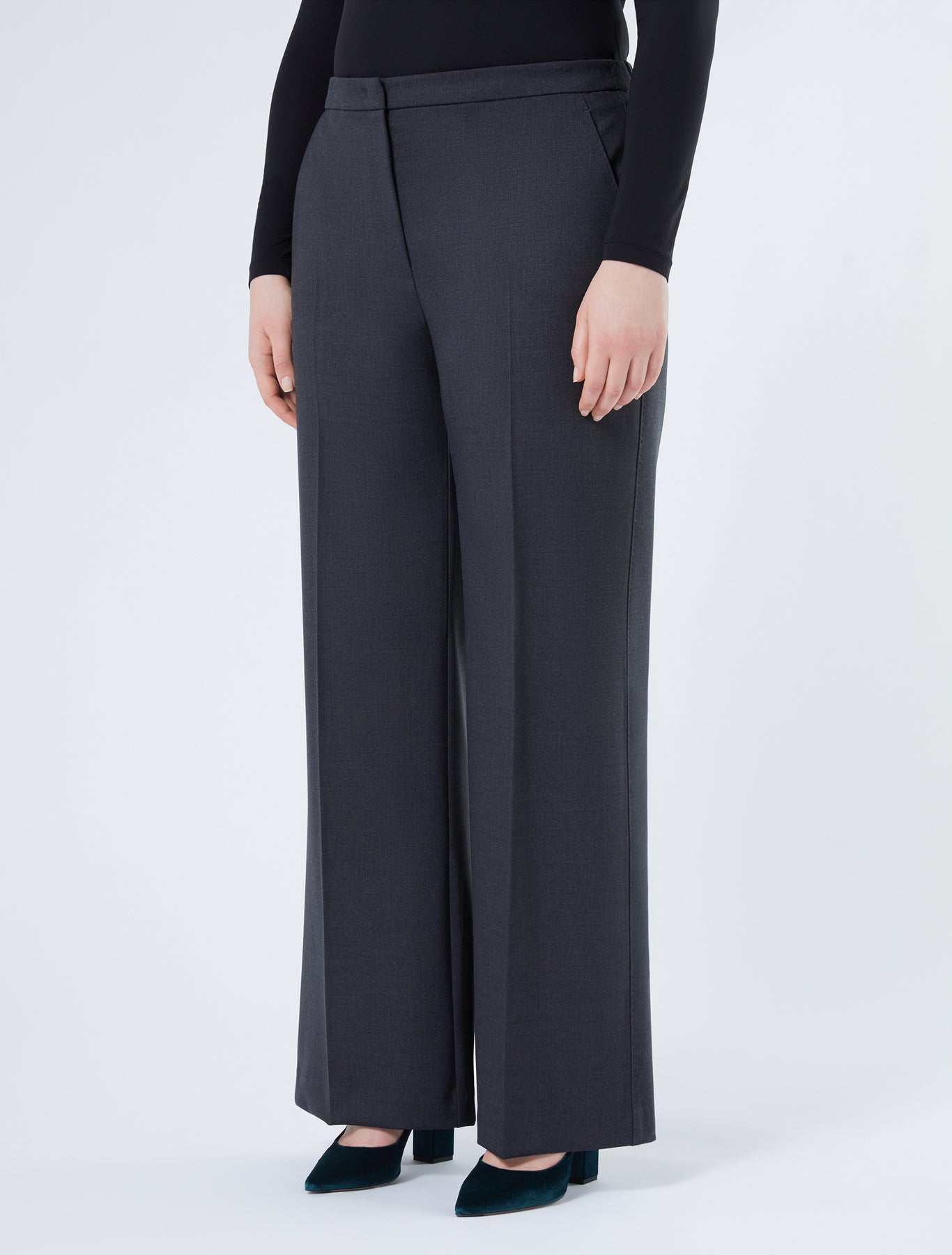Wide-fit pure woollen cloth trousers