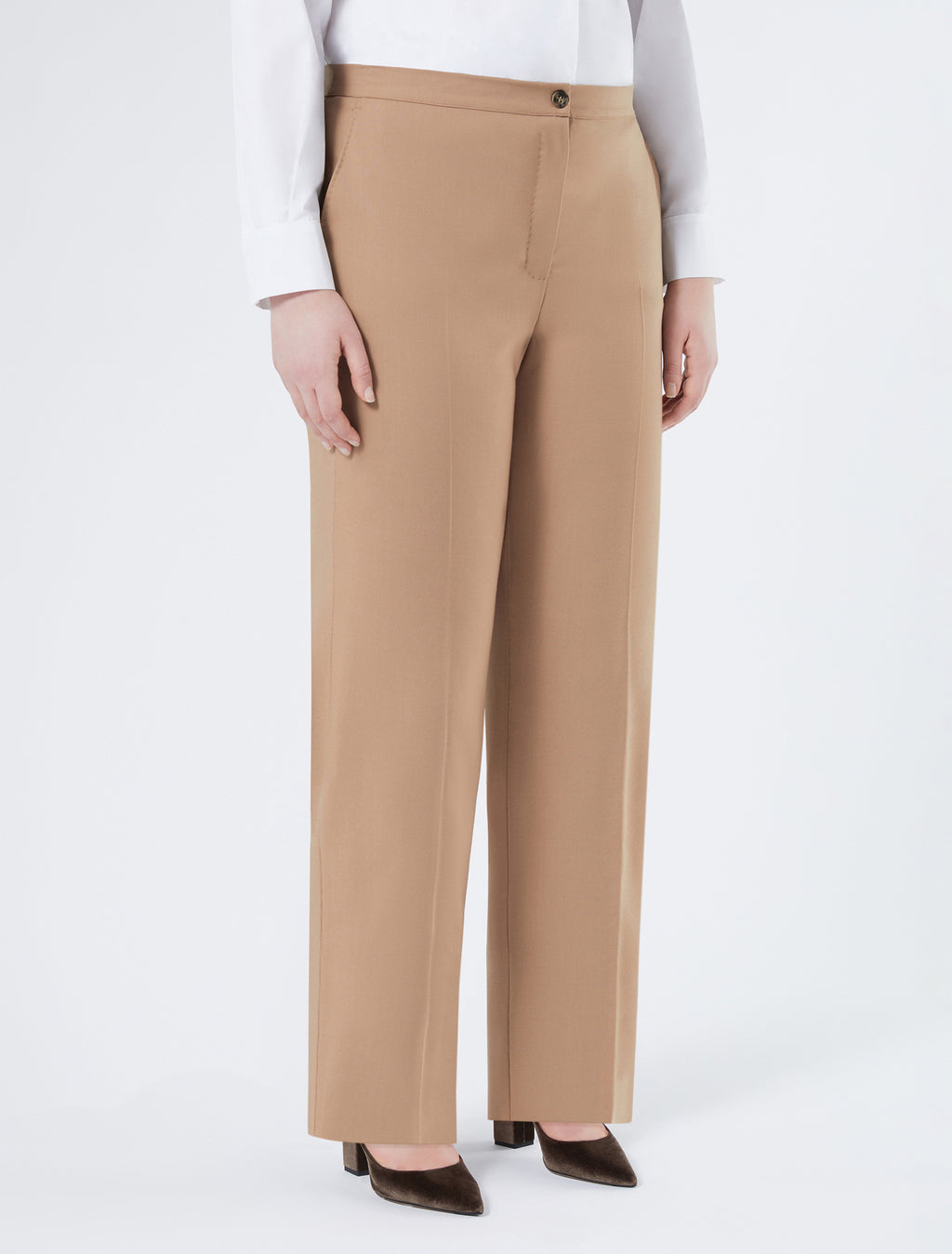 Wide-fit pure woollen cloth trousers