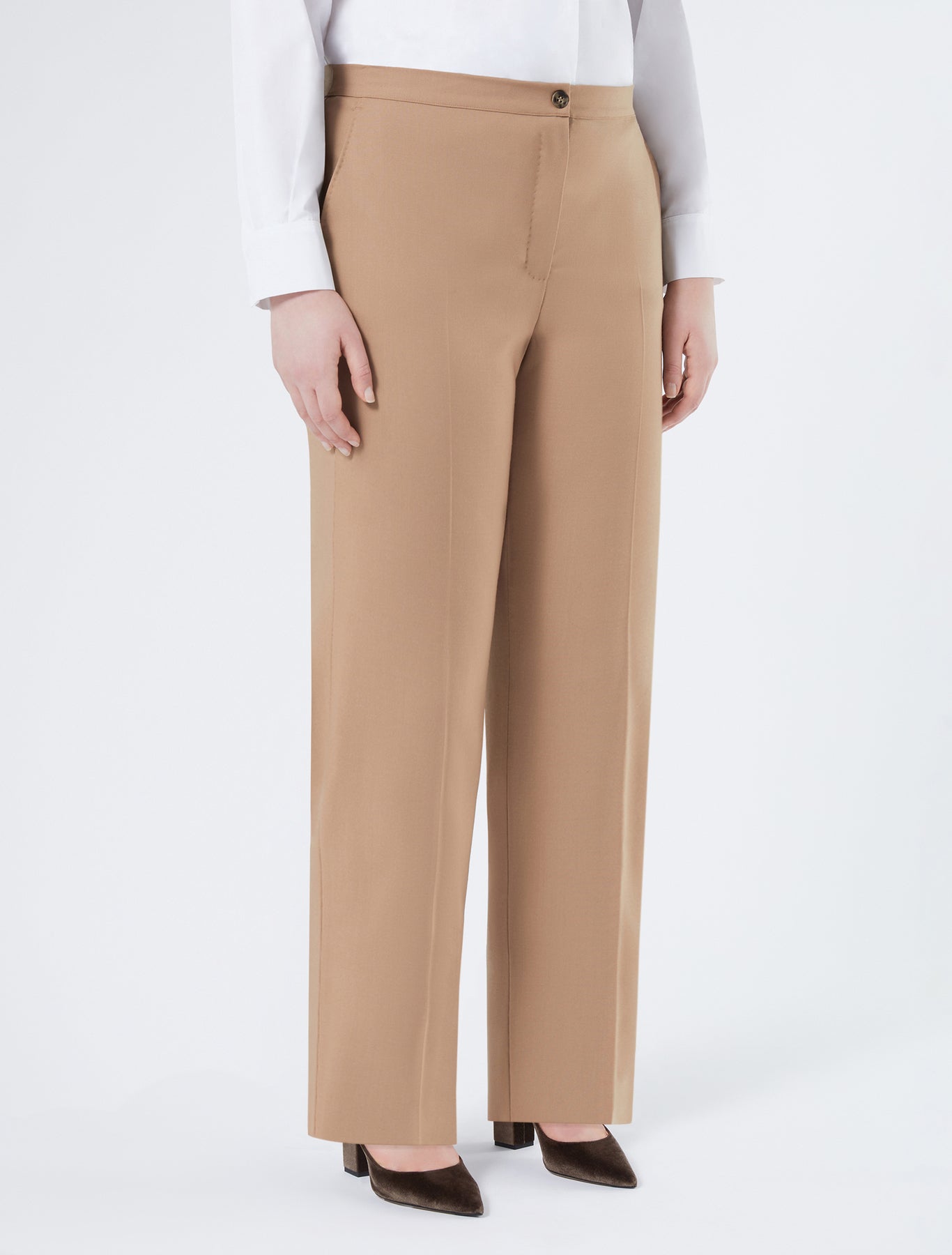 Wide-fit pure woollen cloth trousers