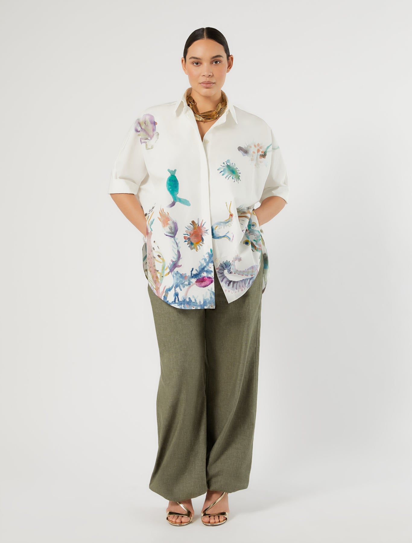 Marina Rinaldi linen and cotton trousers for woman