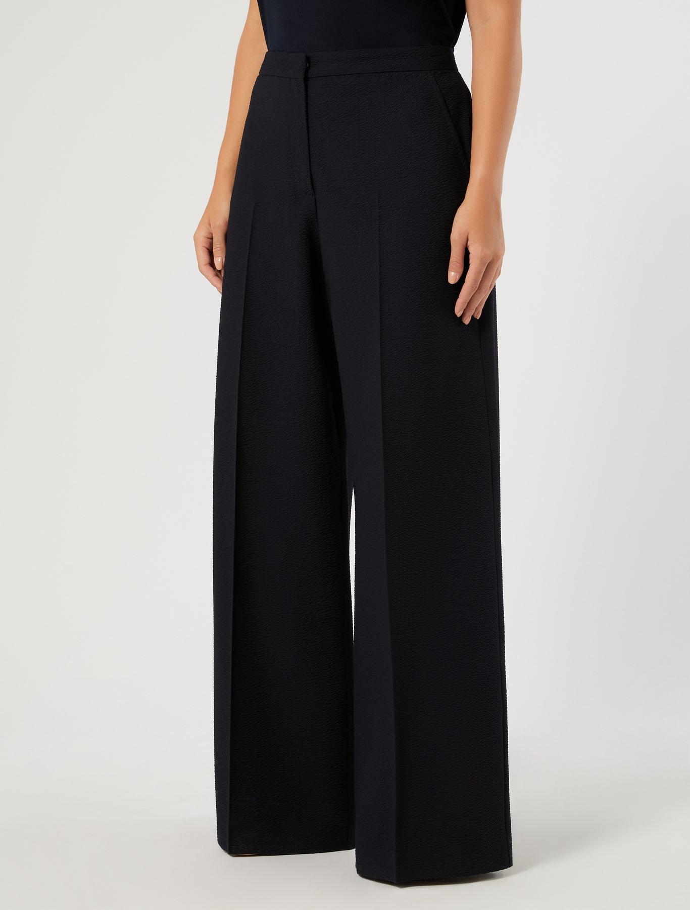 Marina Rinaldi seersucker palazzo trousers for woman