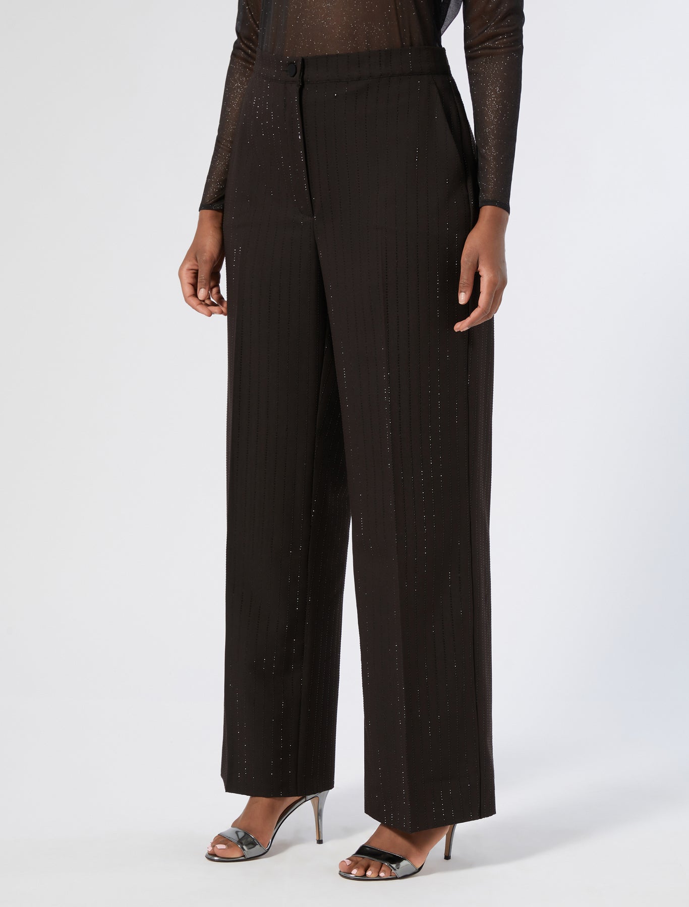 Rhinestone-adorned twill trousers