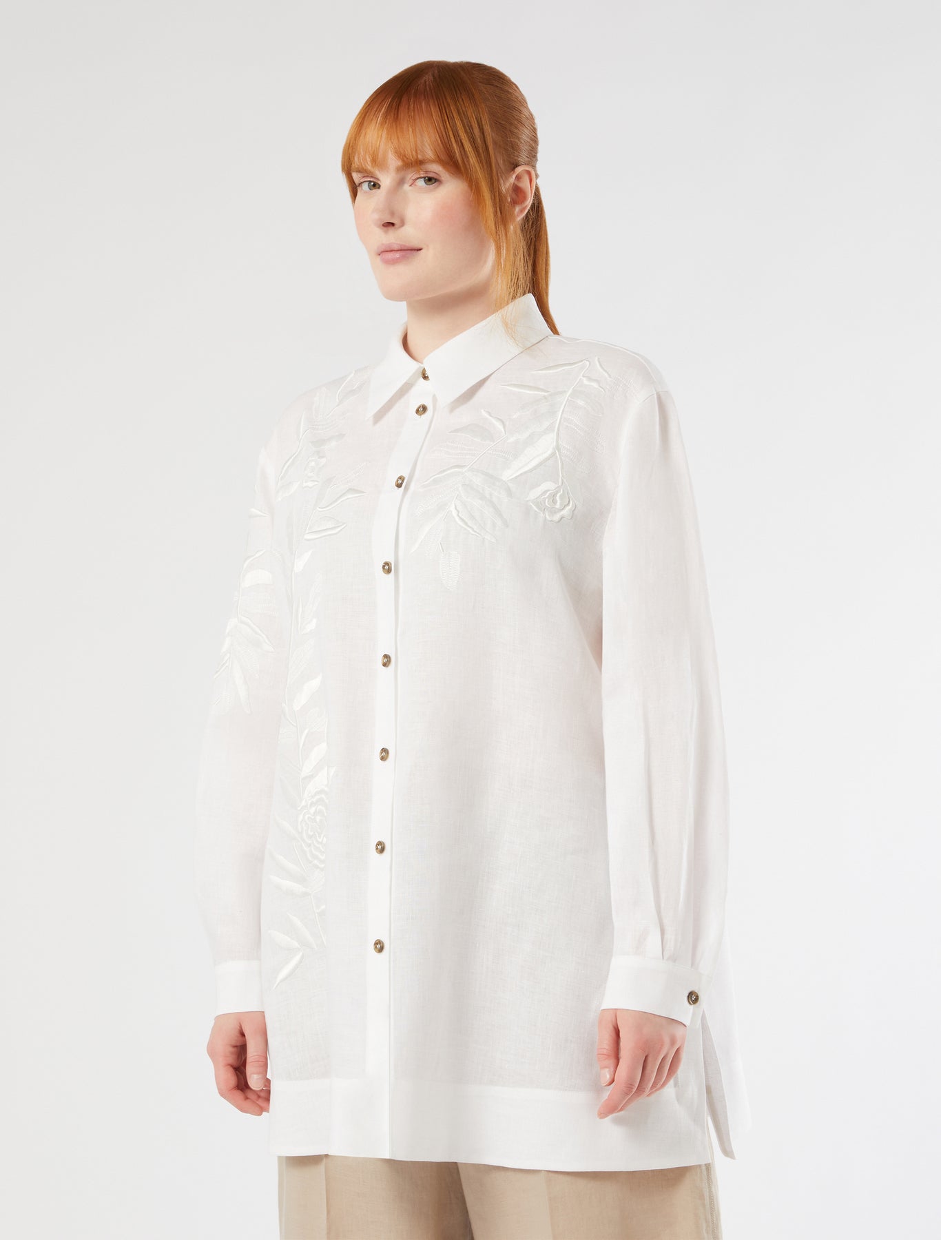 marina rinaldi embroidered linen canvas tunic for woman