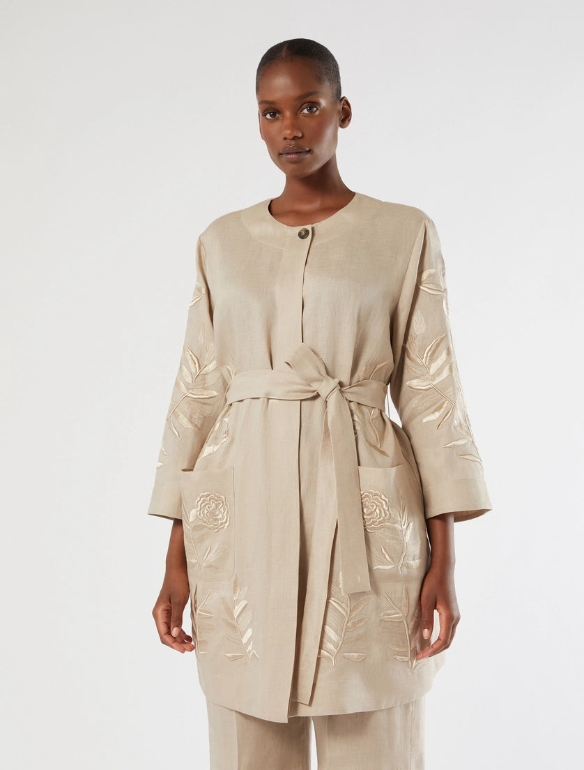 marina rinaldi embroidered linen canvas tunic for woman