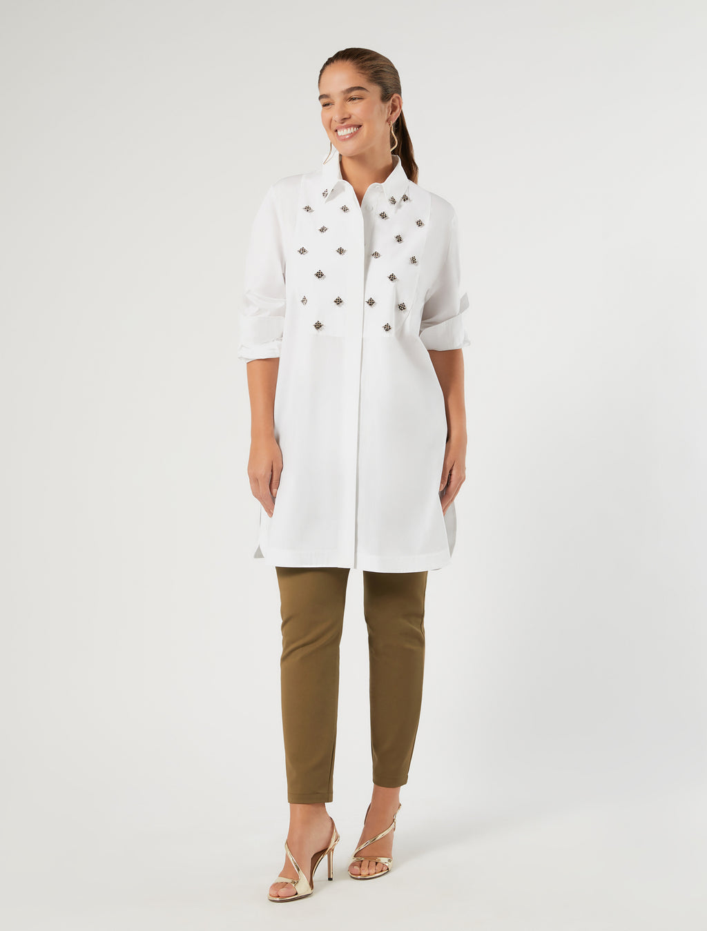 Marina Rinaldi embroidered poplin tunic for woman