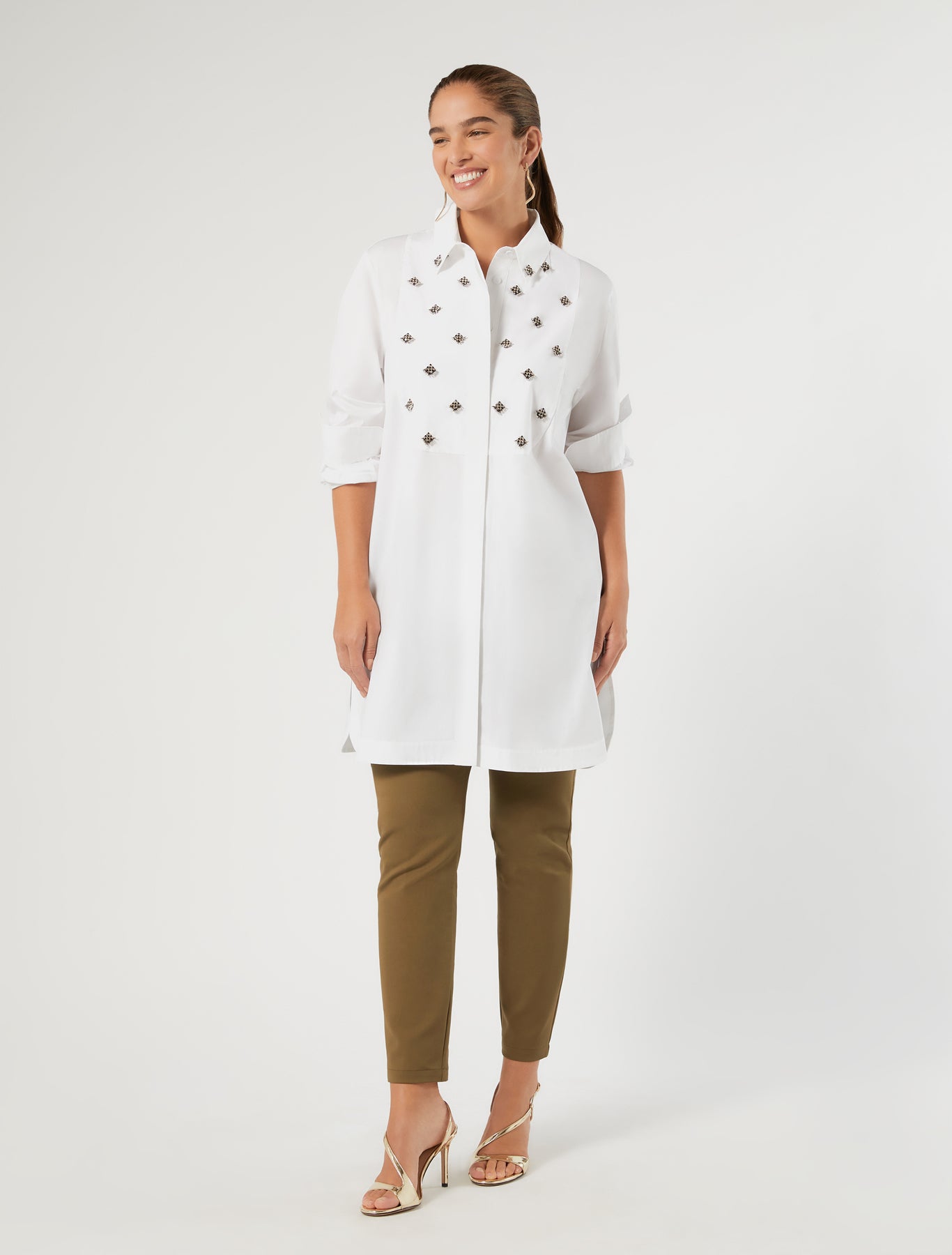 Marina Rinaldi embroidered poplin tunic for woman