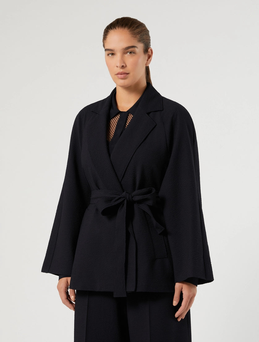 Seersucker open-front tunic
