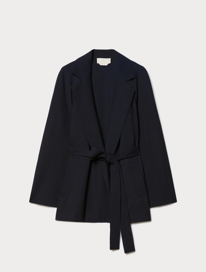 Seersucker open-front tunic