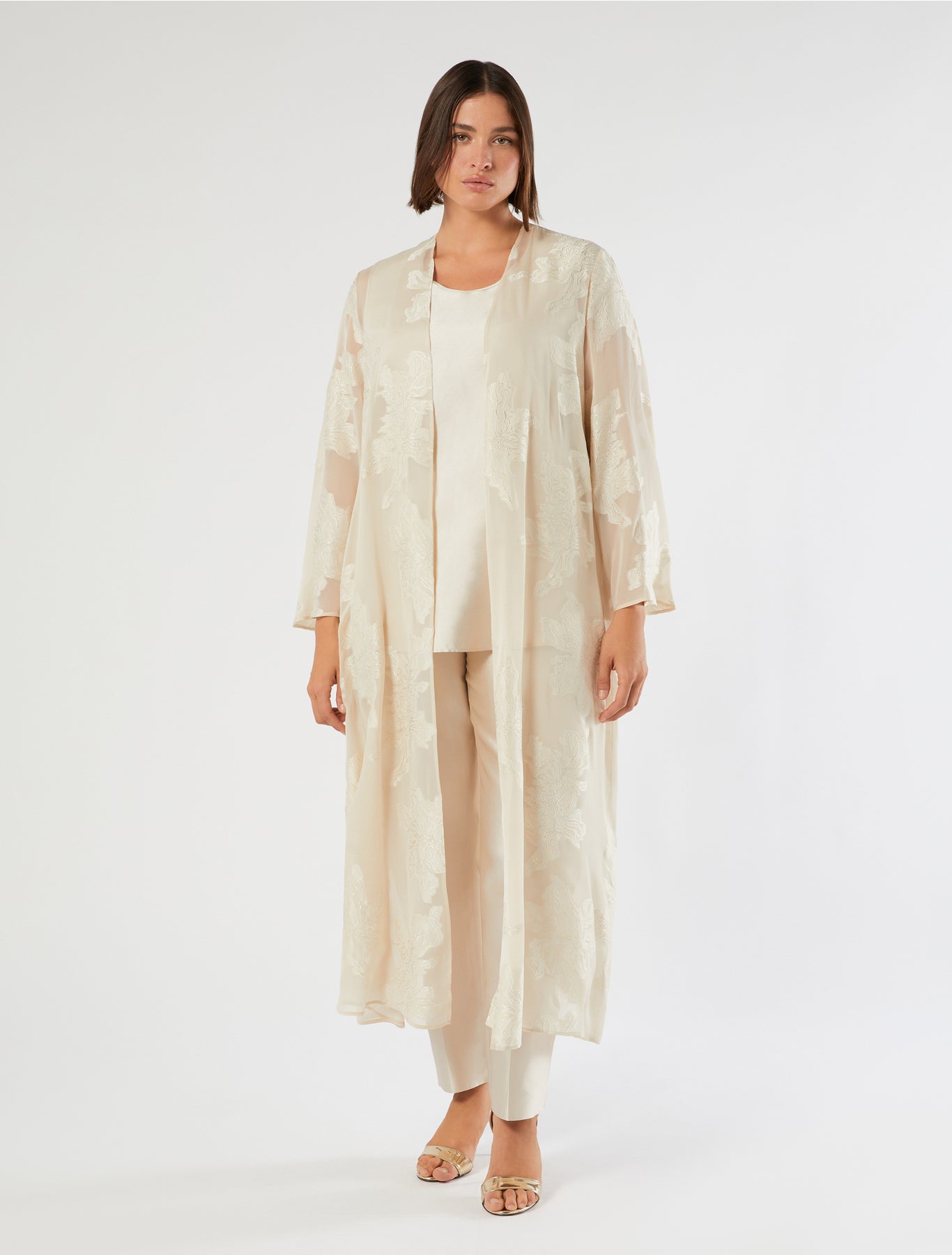 Long duster coat in fil coupé muslin