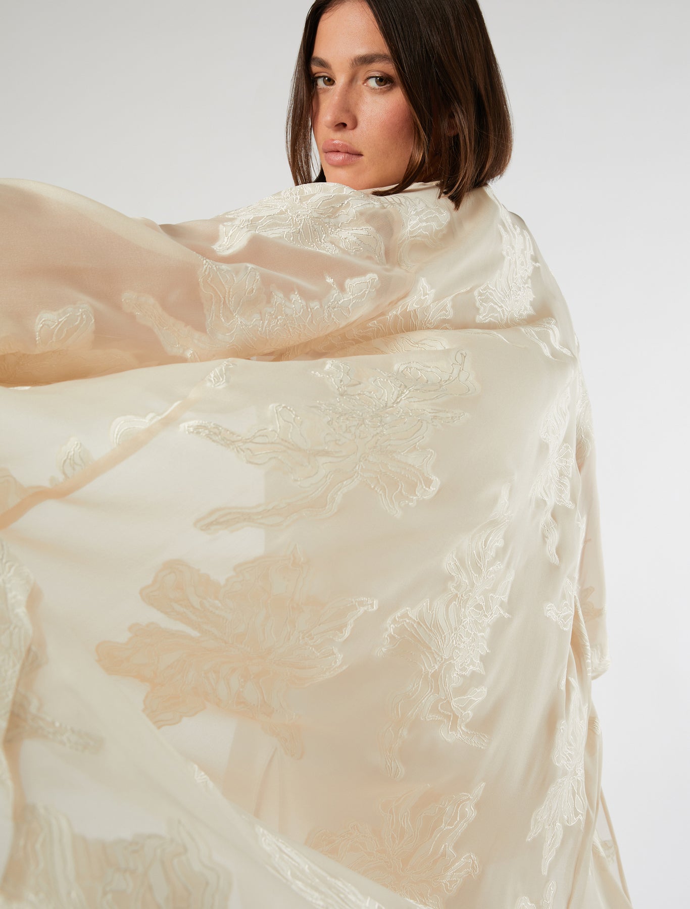 Long duster coat in fil coupé muslin