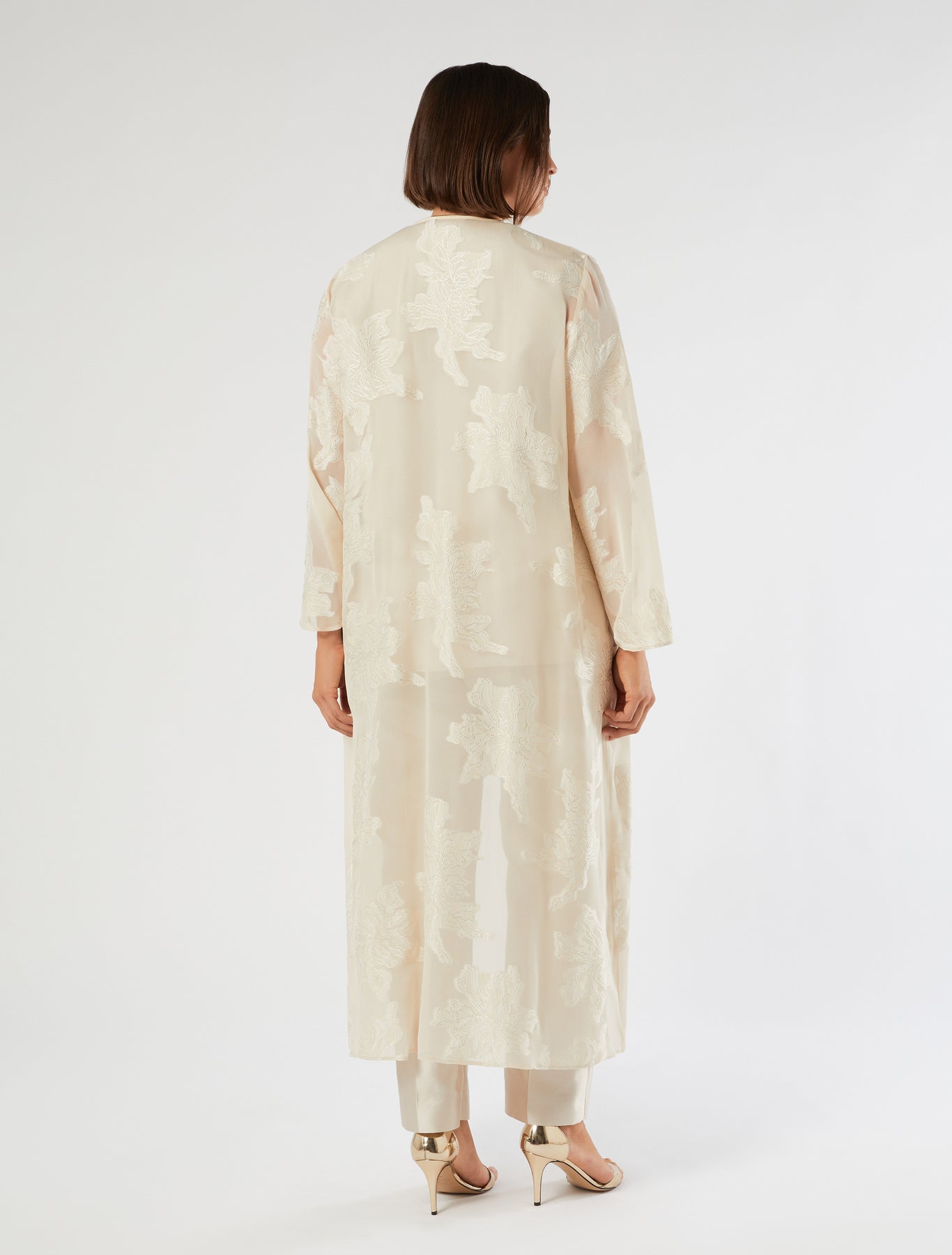 Long duster coat in fil coupé muslin
