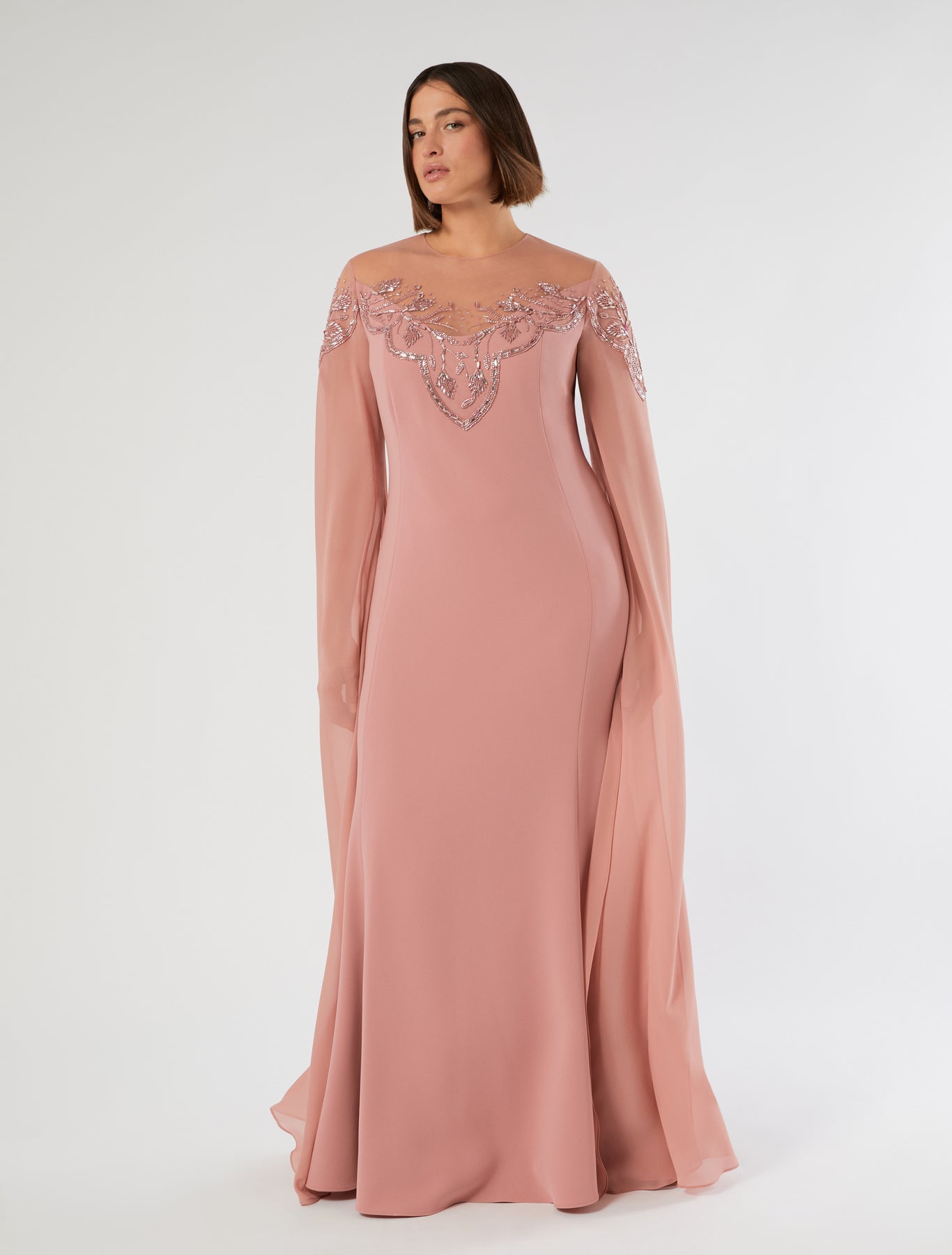 marina rinaldi embroidered cady and tulle dress for woman