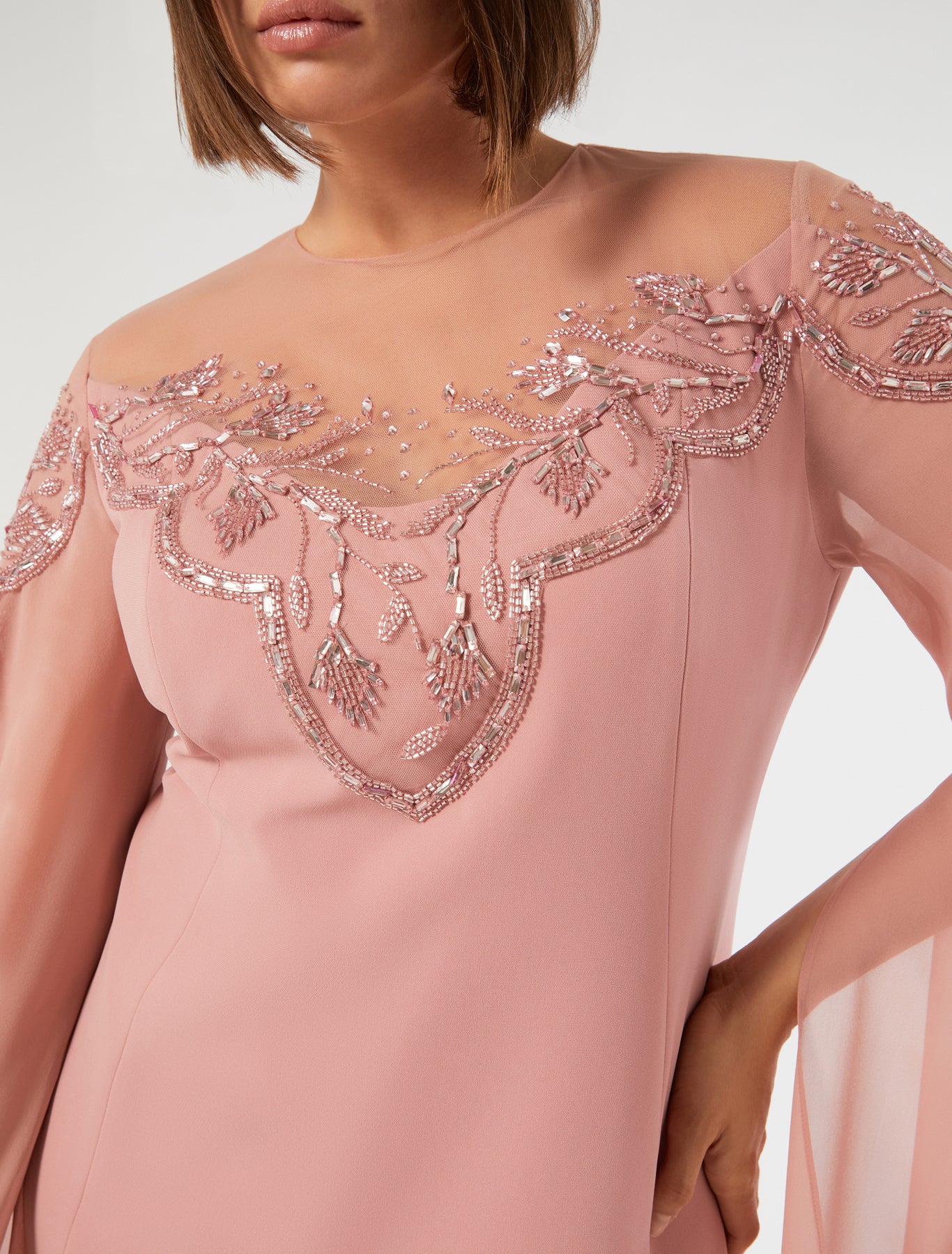marina rinaldi embroidered cady and tulle dress for woman