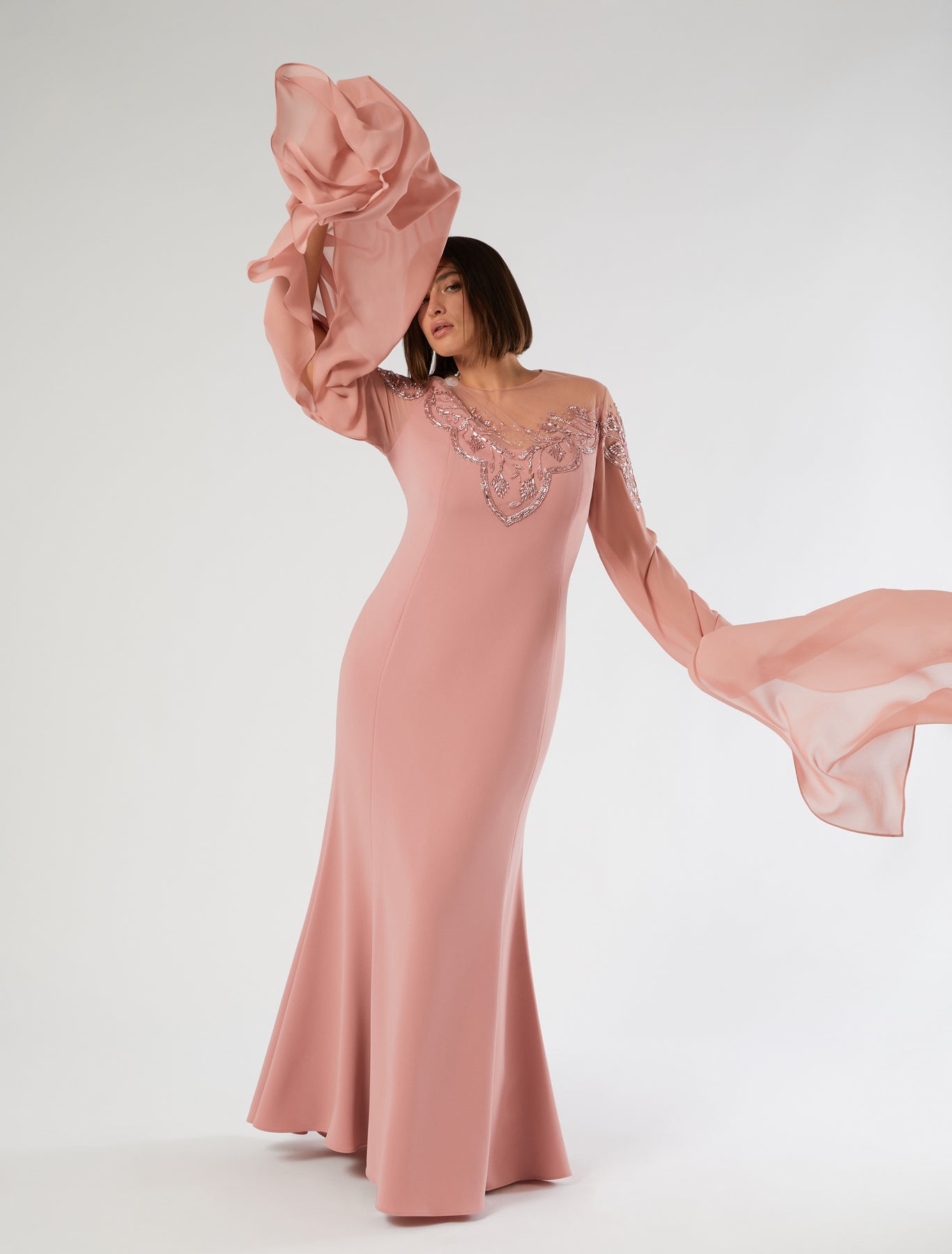 marina rinaldi embroidered cady and tulle dress for woman