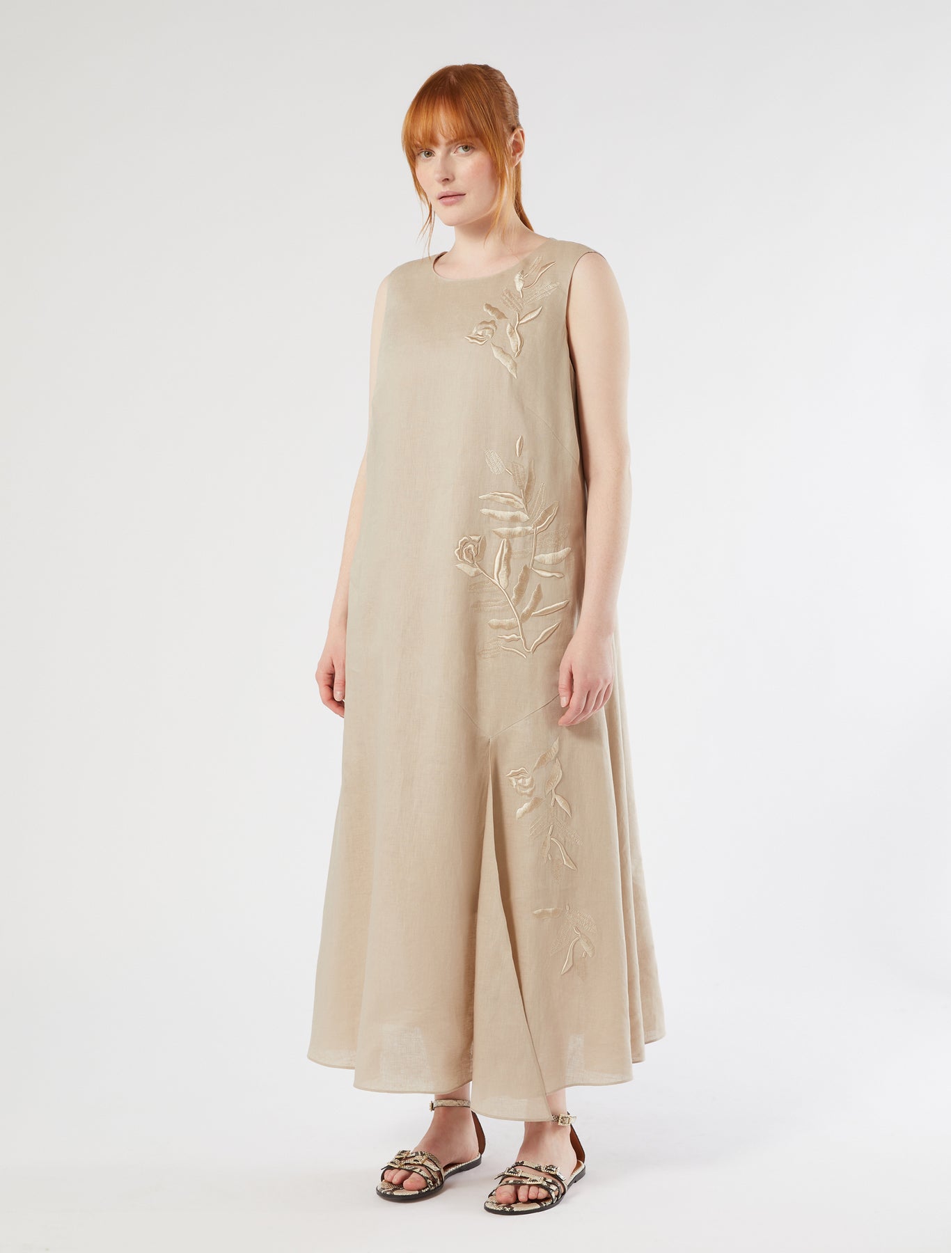marina rinaldi embroidered linen dress for woman