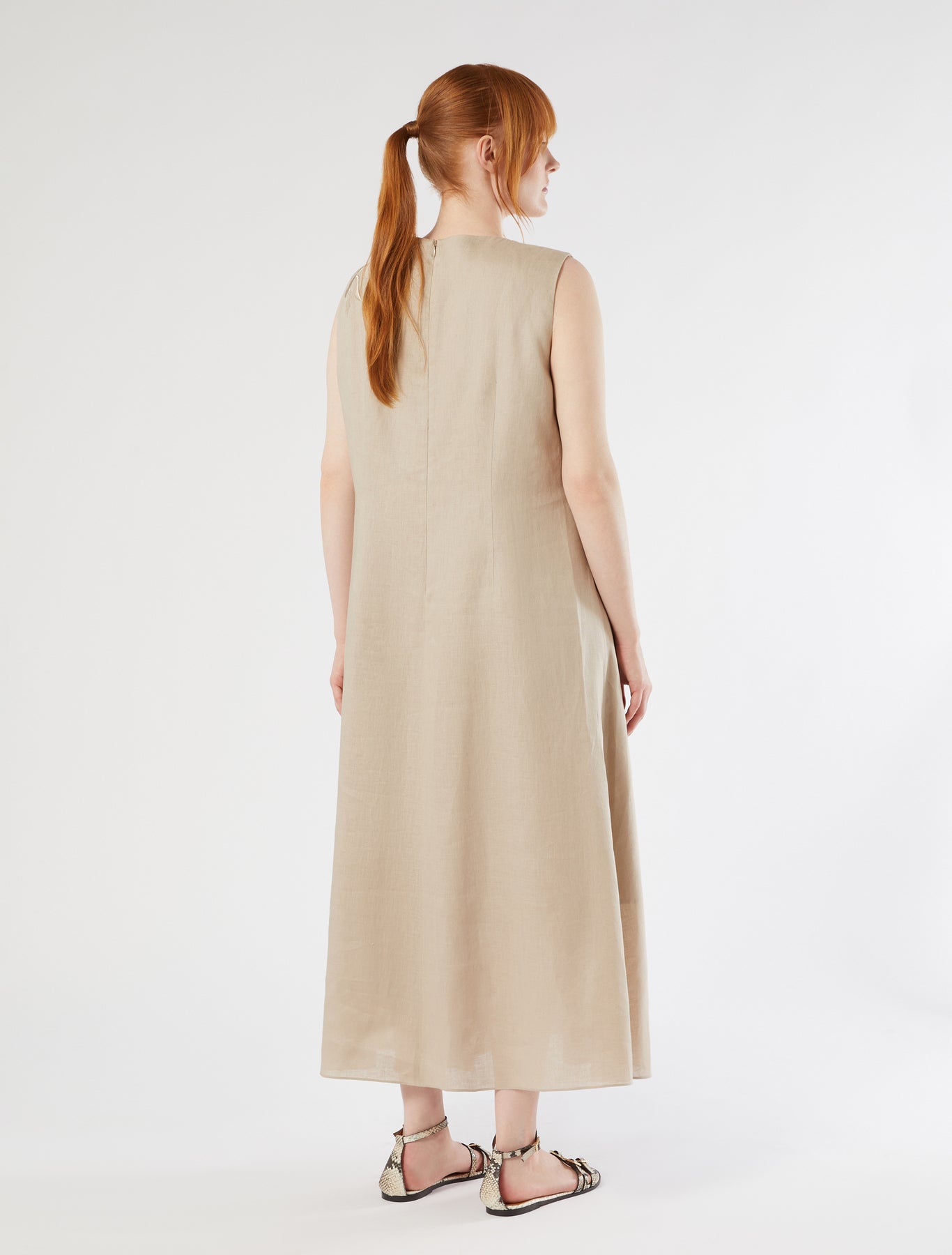 marina rinaldi embroidered linen dress for woman