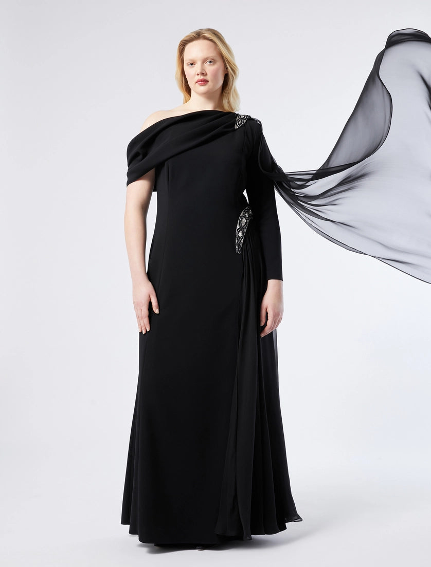 marina rinaldi one-shoulder dress in chiffon and cady for woman