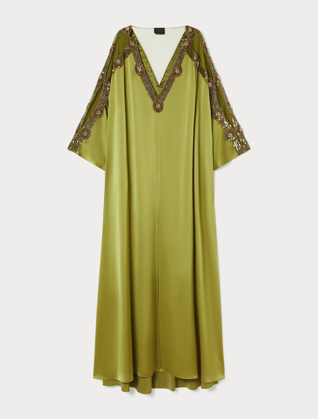 Satin caftan dress with embroidery