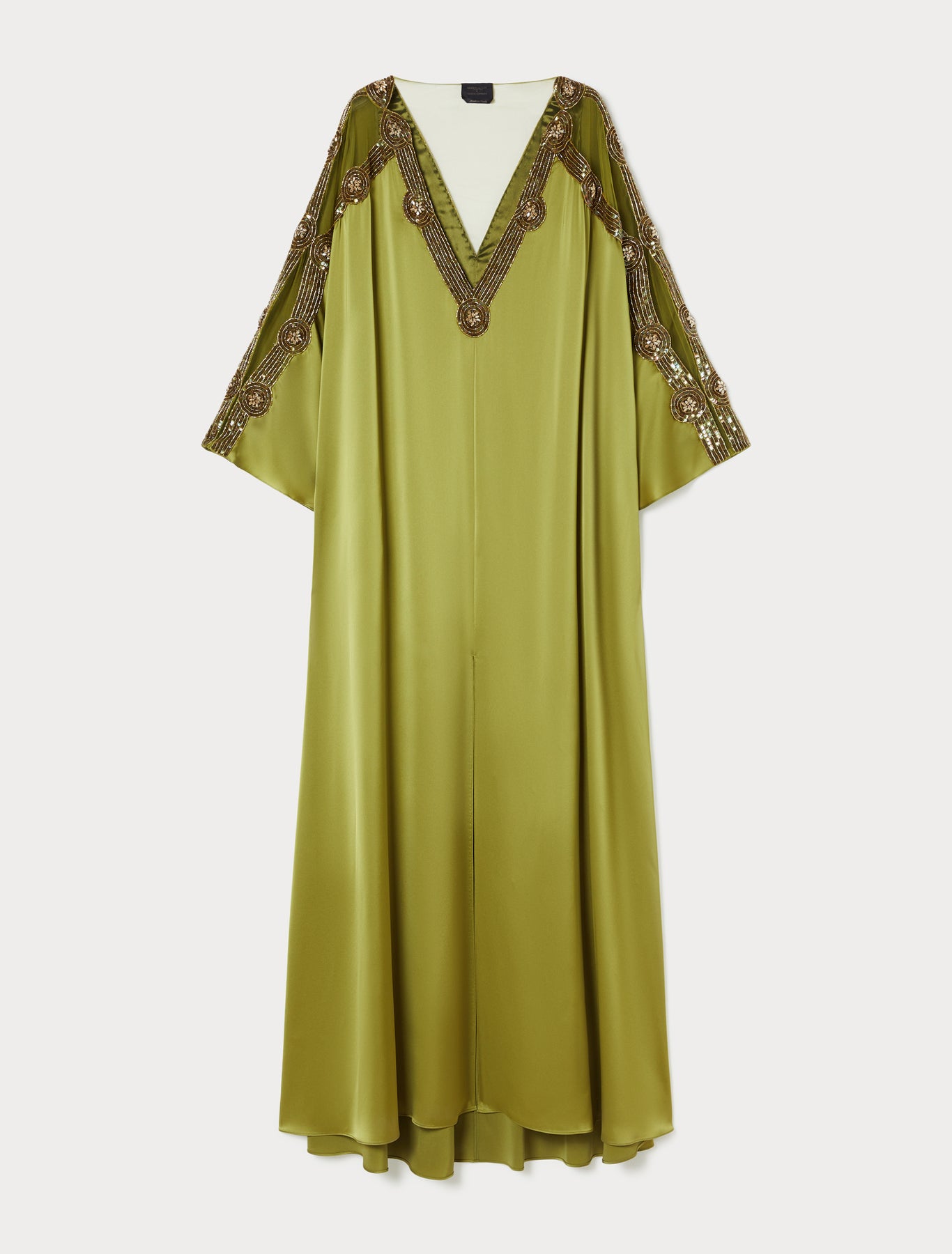 Satin caftan dress with embroidery