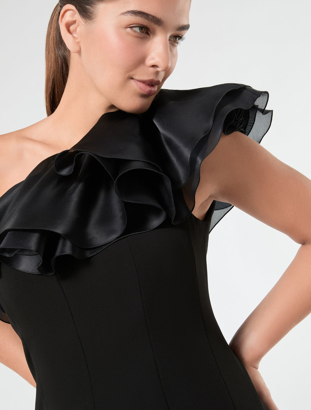 Marina Rinaldi one-shoulder dress in cady and silk for woman
